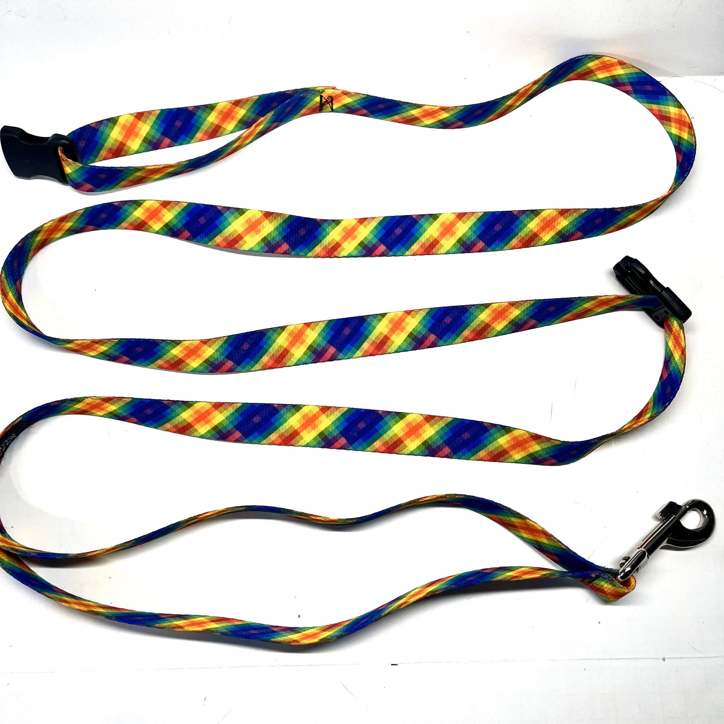 Hands Free Adjustable Dog Leash - Rainbow Plaid