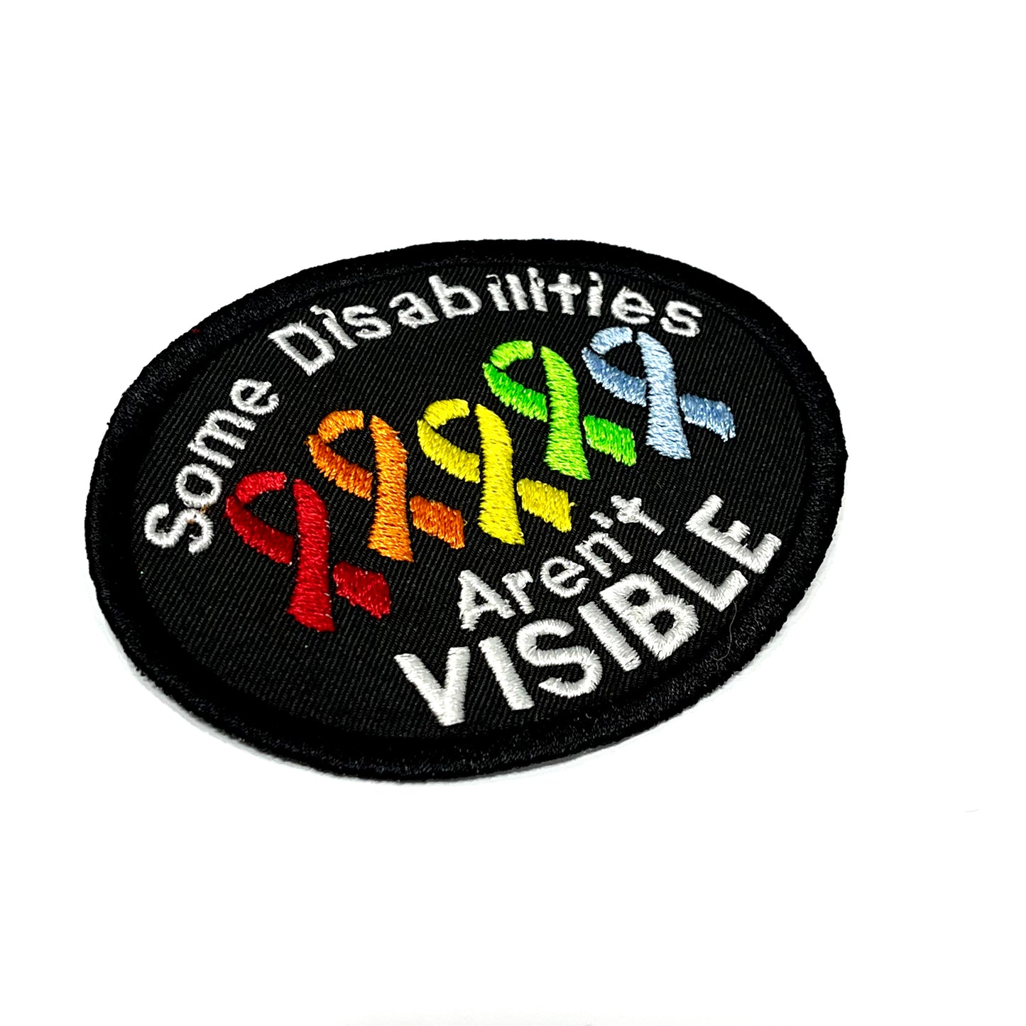 Some Disabilities aren’t Visible Oval Rainbow Ribbon Patch