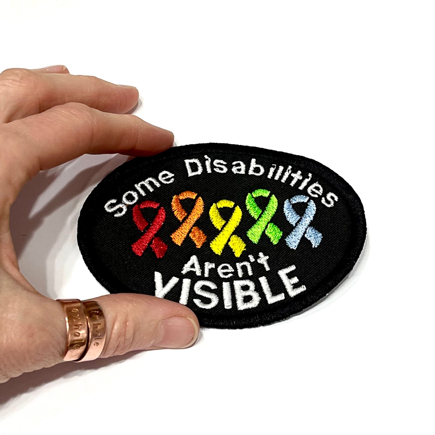 Some Disabilities aren’t Visible Oval Rainbow Ribbon Patch