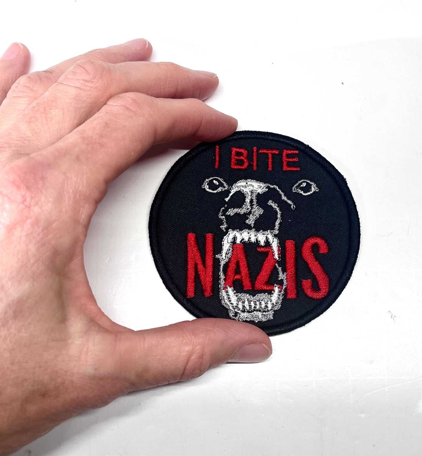 Anti-Nazi Dog Patch: I Bite Natzis Embroidered Patch