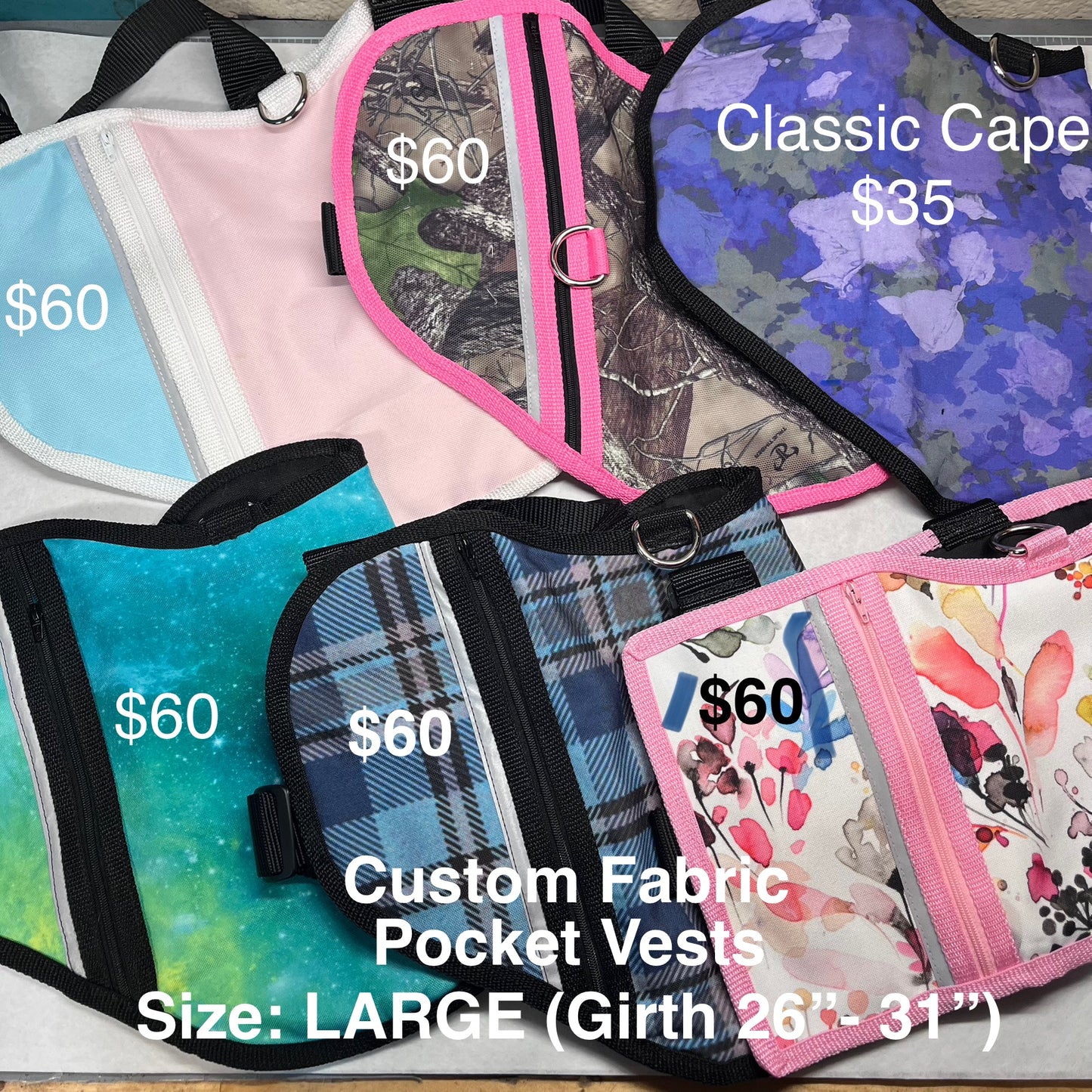 Clearance Premade Custom Fabric Pocket Vests LARGE